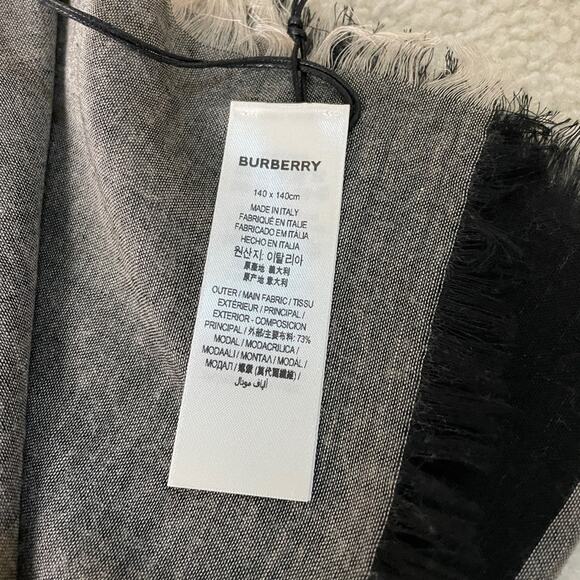 Burberry Plaid Patterned Scarf - Gray and Pink - Picture 6 of 9